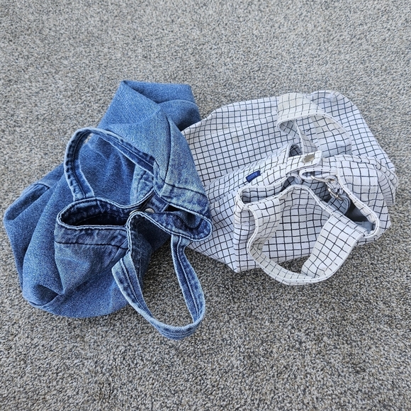 LOT BAGGU Denim Duck Bag and White Checkered Grocery Tote Shoulder Bag Purse - Picture 16 of 16
